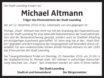 Traueranzeige von Michael Altmann von OÖNachrichten