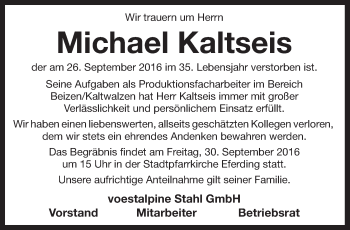 Traueranzeige von Michael Kaltseis von OÖNachrichten