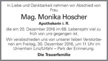 Traueranzeige von Monika Hoscher von OÖNachrichten