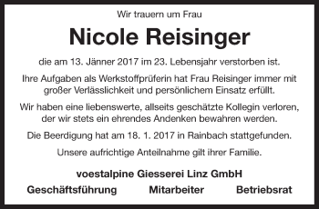 Traueranzeige von Nicole Reisinger von OÖNachrichten