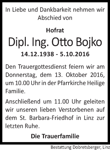 Traueranzeige von Otto Bojko von OÖNachrichten