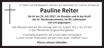 Traueranzeige von Pauline Reiter von OÖNachrichten