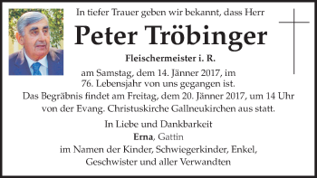Traueranzeige von Peter Tröbinger von OÖNachrichten
