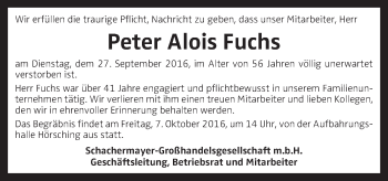 Traueranzeige von Peter Alois Fuchs von OÖNachrichten