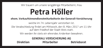 Traueranzeige von Petra Höller von OÖNachrichten