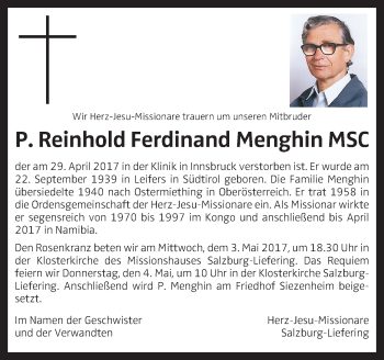 Traueranzeige von Reinhold Ferdinand Menghin von OÖNachrichten