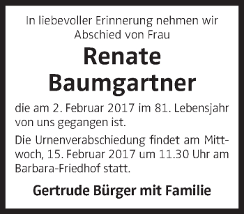 Traueranzeige von Renate Baumgartner von OÖNachrichten