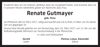 Traueranzeige von Renate Gutmayer von OÖNachrichten