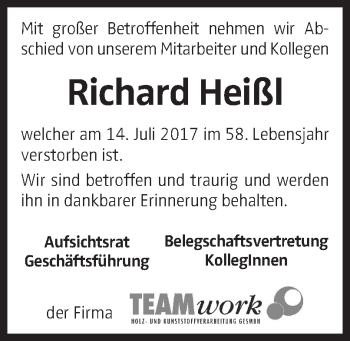 Traueranzeige von Richard Heißl von OÖNachrichten