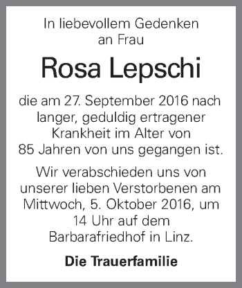 Traueranzeige von Rosa Lepschi von OÖNachrichten