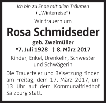 Traueranzeige von Rosa Schmidseder von OÖNachrichten