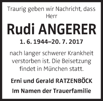 Traueranzeige von Rudi Angerer von OÖNachrichten
