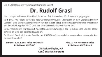 Traueranzeige von Rudolf Grasl von OÖNachrichten