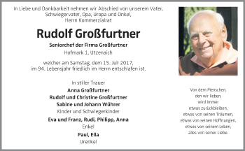Traueranzeige von Rudolf Großfurtner von OÖNachrichten