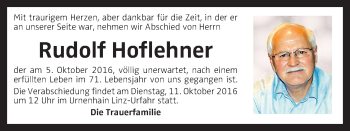 Traueranzeige von Rudolf Hoflehner von OÖNachrichten