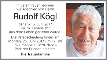 Traueranzeige von Rudolf Kögl von OÖNachrichten