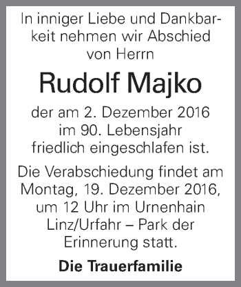 Traueranzeige von Rudolf Majko von OÖNachrichten