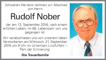 Traueranzeige von Rudolf Nober von OÖNachrichten