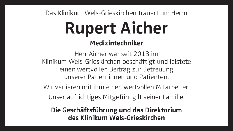  Traueranzeige für Rupert Aicher vom 26.11.2016 aus OÖNachrichten