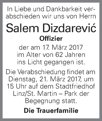 Traueranzeige von Salem Dizdarevic von OÖNachrichten