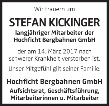 Traueranzeige von Stefan Kickinger von OÖNachrichten
