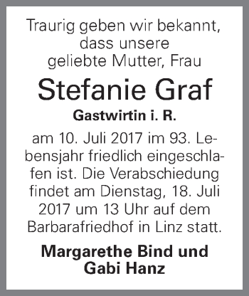 Traueranzeige von Stefanie Graf von OÖNachrichten