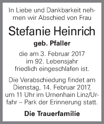 Traueranzeige von Stefanie Heinrich von OÖNachrichten