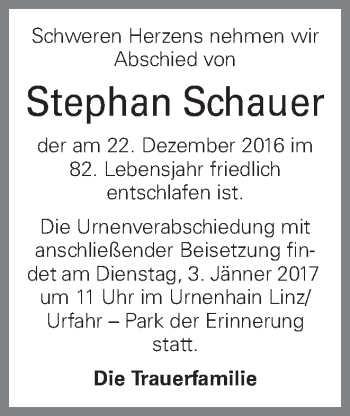 Traueranzeige von Stephan Schauer von OÖNachrichten