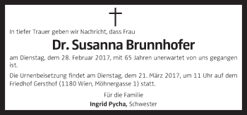 Traueranzeige von Susanna Brunnhofer von OÖNachrichten