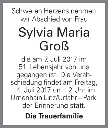 Traueranzeige von Sylvia Maria Groß von OÖNachrichten