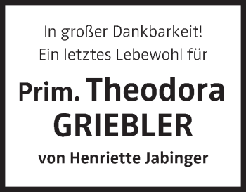 Traueranzeige von Theodora Griebler von OÖNachrichten