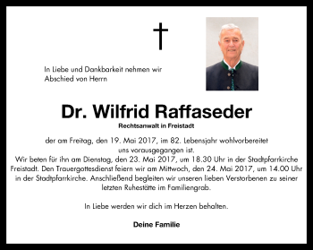 Traueranzeige von Wilfrid Raffaseder von OÖNachrichten