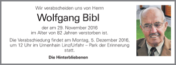 Traueranzeige von Wolfgang Bibl von OÖNachrichten
