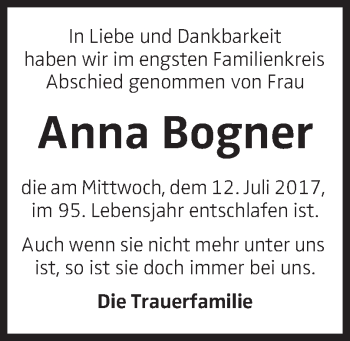 Traueranzeige von Anna Bogner von OÖNachrichten