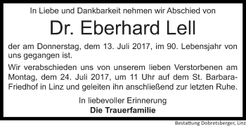 Traueranzeige von Eberhard Lell von OÖNachrichten