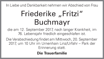 Traueranzeige von Friederike Buchmayr von OÖNachrichten