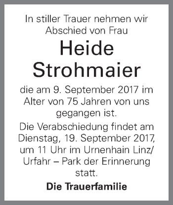 Traueranzeige von Heide Strohmaier von OÖNachrichten