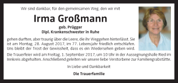 Traueranzeige von Irma Großmann von OÖNachrichten