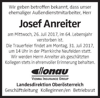 Traueranzeige von Josef Anreiter von OÖNachrichten
