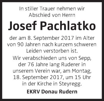 Traueranzeige von Josef Pachlatko von OÖNachrichten