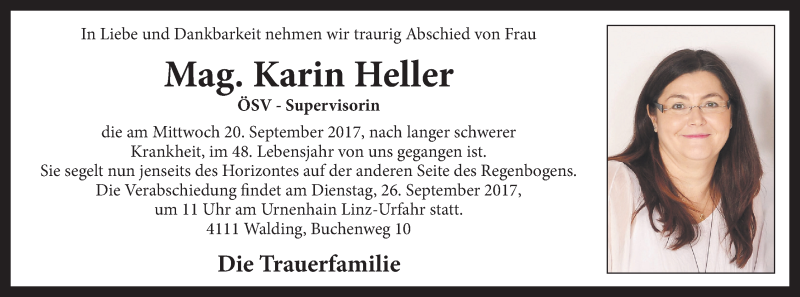  Traueranzeige für Karin Heller vom 23.09.2017 aus OÖNachrichten