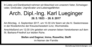 Traueranzeige von Karl Lueginger von OÖNachrichten
