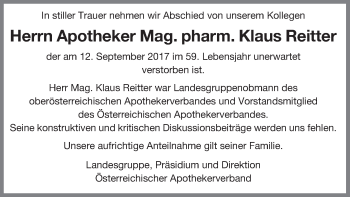 Traueranzeige von Klaus Reitter von OÖNachrichten