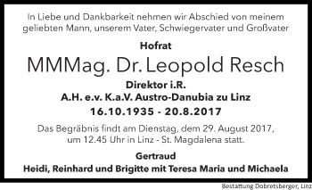 Traueranzeige von Leopold Resch von OÖNachrichten