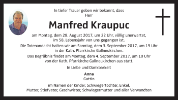 Traueranzeige von Manfred Kraupuc von OÖNachrichten