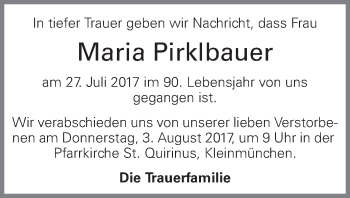 Traueranzeige von Maria Pirklbauer von OÖNachrichten