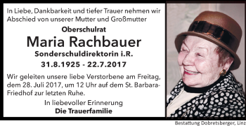 Traueranzeige von Maria Rachbauer von OÖNachrichten