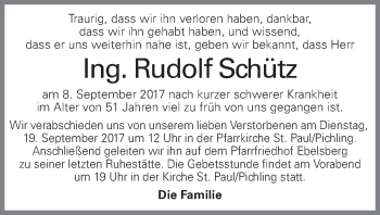 Traueranzeige von Rudolf Schütz von OÖNachrichten