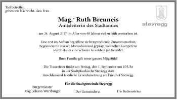 Traueranzeige von Ruth Brenneis von OÖNachrichten