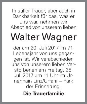 Traueranzeige von Walter Wagner von OÖNachrichten